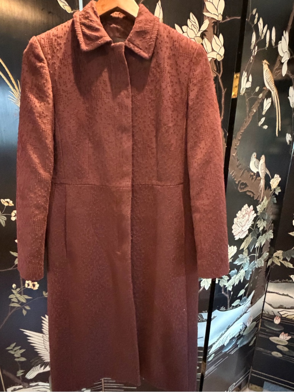 J.Crew Plum Burgundy Tooled Textured Cotton Long Line Trench Coat 6